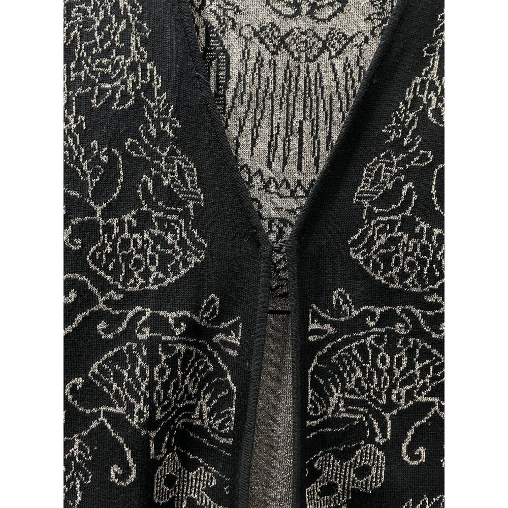 Chico's Size 2P Cardigan Open Sweater Long Beige Black Floral Shiny Woman - Picture 6 of 16